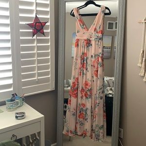 Lulus floral long dress vneck long front slit fully lined